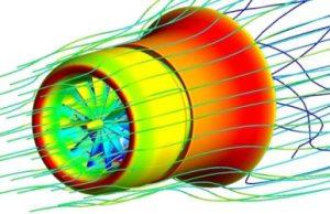 CFD streamlines and surface contours around a ducted fan