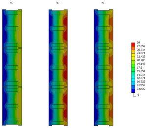 Comparison of three temperature contour plots through a wall assembly