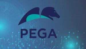 Pega logo on a blue digital background