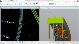 Engineer analyzing a steel bridge structure using 3D bridge design software and simulation tools