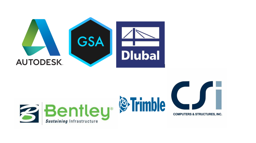 Structural design software comparison chart showing features of ETABS, SAP2000, STAAD, RFEM and Tekla.