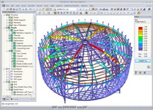 Engineer using structural calculation software with load combinations, templates, and code checks on screen.