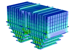 FEA mining equipment design showing stress distribution in heavy-duty mining machinery.