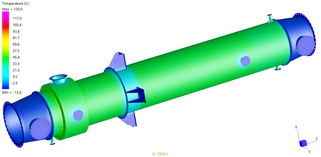 Engineering assessment of heat exchanger shell and tube components verifying peak stresses and design compliance with ASME BPVC Section VIII