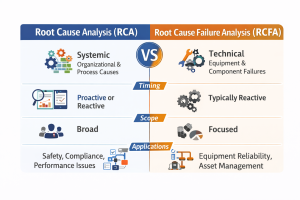 1. Comparison diagram showing differences between root cause analysis and root cause failure analysis