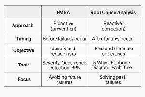 Failure analysis vs root cause analysis chart highlighting technical and systemic investigation layers