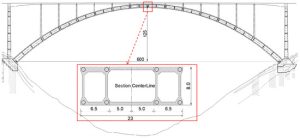 Engineering illustration showing bridge structure design with load distribution and main components