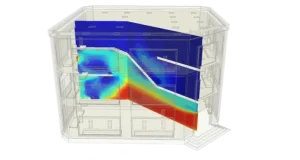 CFD thermal simulation displaying airflow and heat transfer distribution inside industrial equipment
