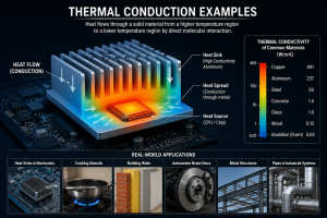 Engineering thermal analysis illustrating conductive heat flow through multilayer materials and insulation systems