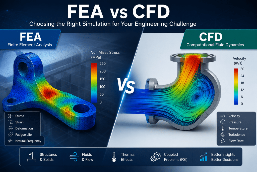 Coupled FEA and CFD simulation showing fluid pressure, temperature distribution, and structural deformation in industrial equipment.